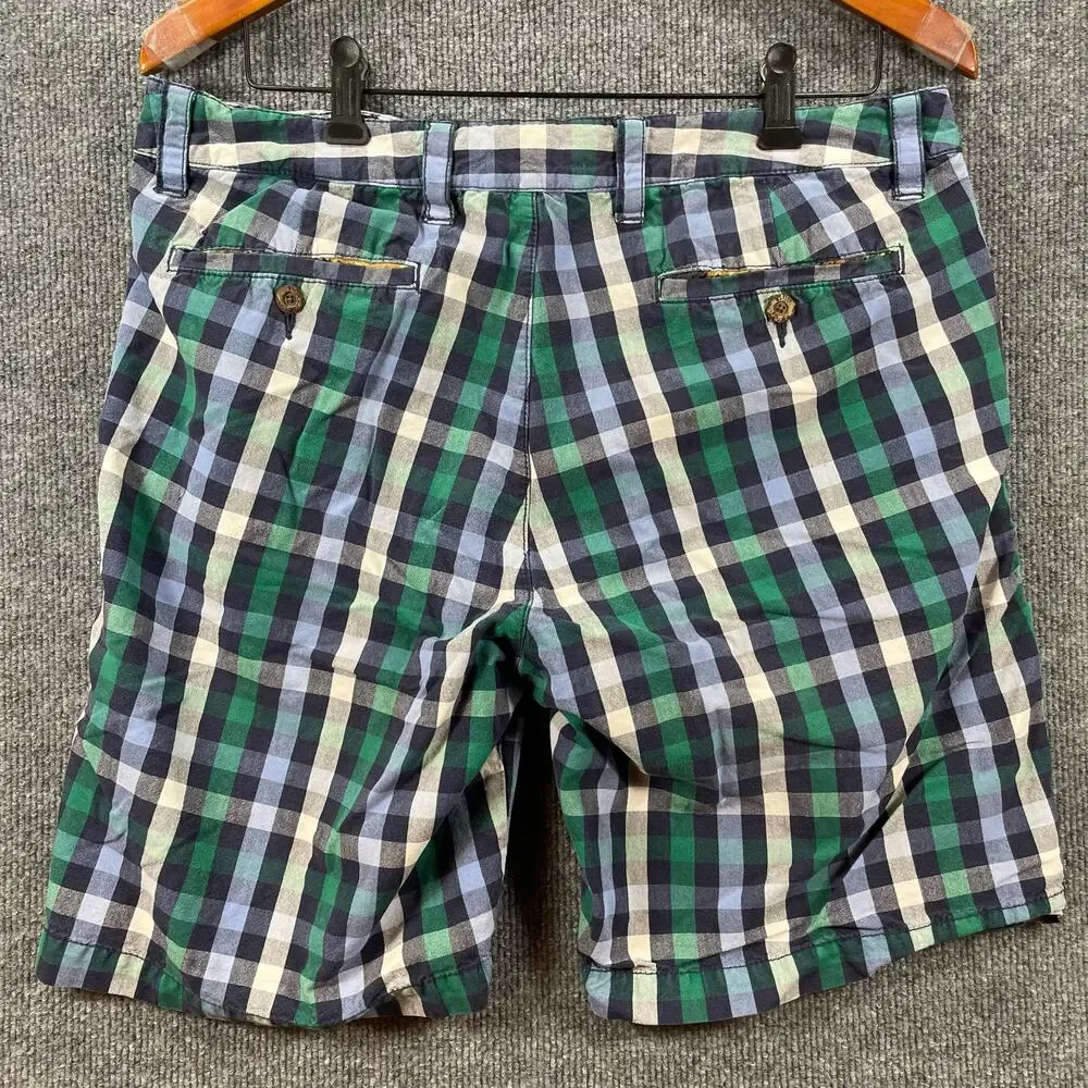 Tailor Vintage Casual Shorts Men's 34 Blue/Green Plaid Button Pockets - Picture 8 of 9